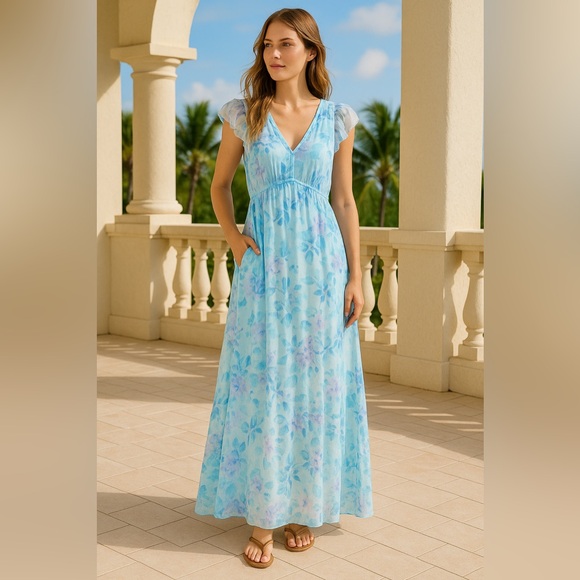 Hale Bob Dresses & Skirts - Hale Bob Aruba Silk Blend Floral Maxi Dress in Blue